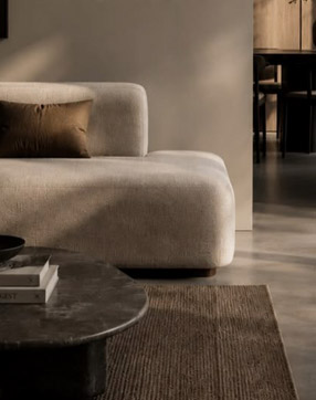 Beige living room with round coffee table